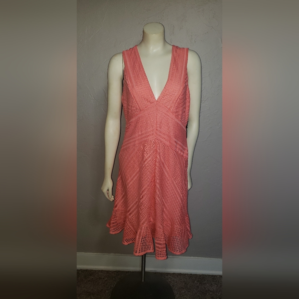 Coral Sleeveless Lace Dress